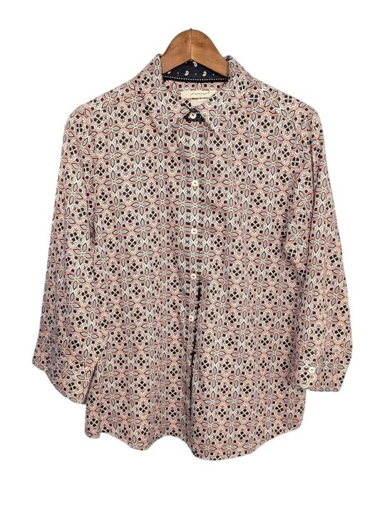 Foxcroft Tops - Foxcroft Womens Wrinkle-Free Button-Up Shirt Size 14 Geometric Print 3/4 Sleeves